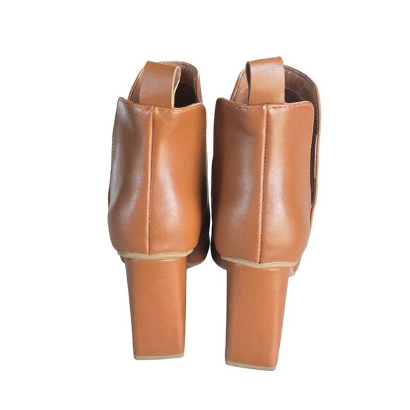 Bamboo Tan Leather Block Heel Ankle Boots Boho Fall Pointed Toe Women Size 7 - Picture 5 of 8